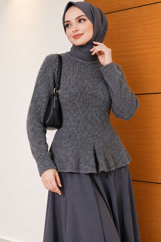 Prenses Model Triko Kazak Füme