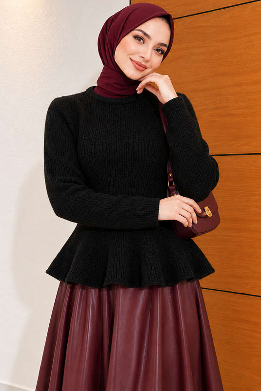 Prenses Model Triko Kazak Siyah