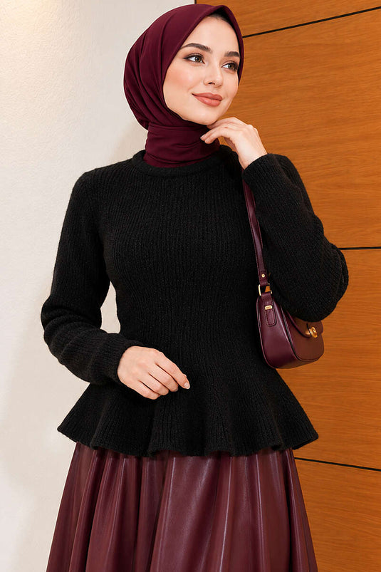 Prenses Model Triko Kazak Siyah