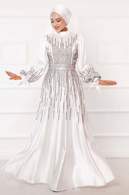 Robe de soirée hijab détaillée princesse pierre blanche