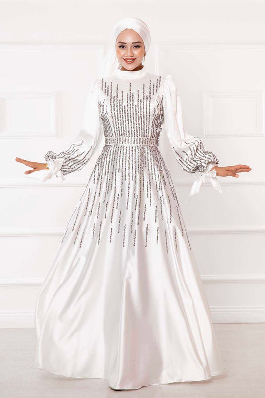 Robe de soirée hijab détaillée princesse pierre blanche