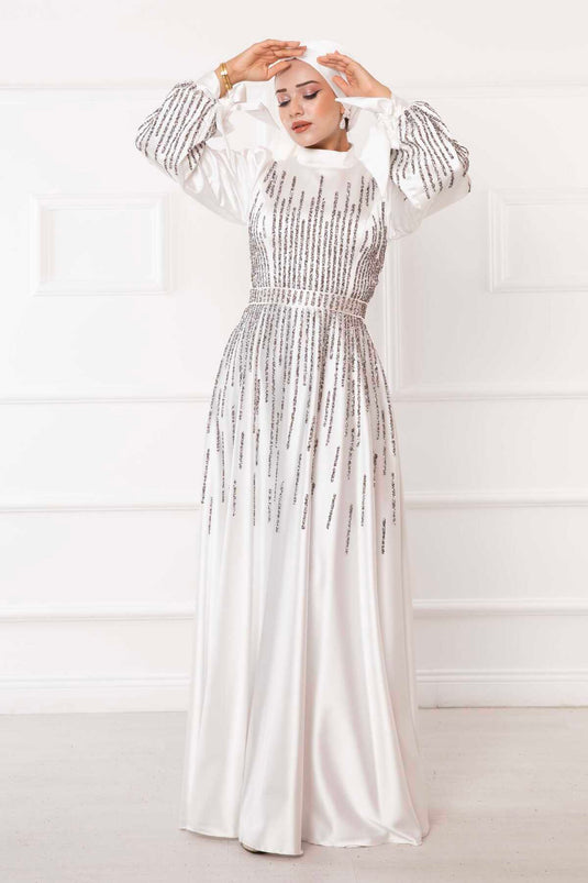 Robe de soirée hijab détaillée princesse pierre blanche