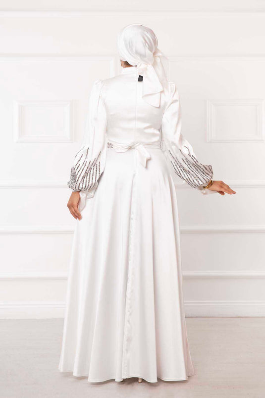 Robe de soirée hijab détaillée princesse pierre blanche
