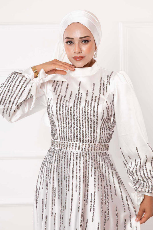 Robe de soirée hijab détaillée princesse pierre blanche