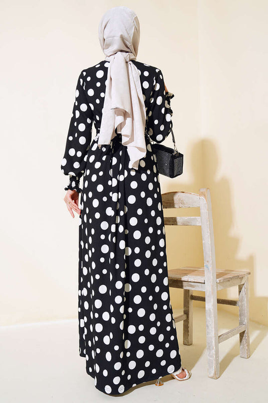 Vestido cruzado con estampado de lunares Negro