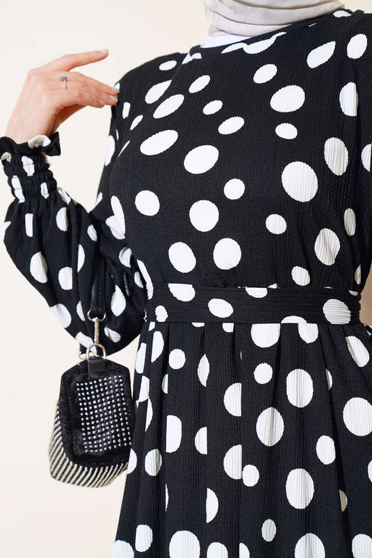 Vestido cruzado con estampado de lunares Negro