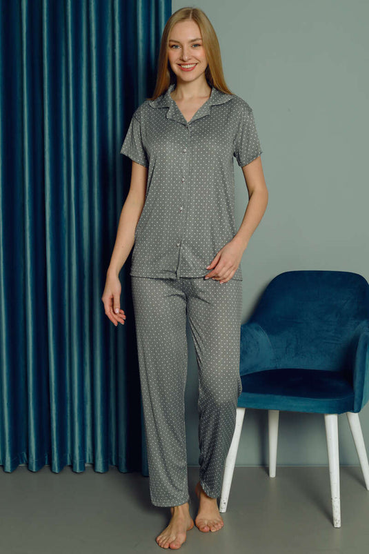 Damen-Pyjama-Set mit Polka-Dot-Muster und kurzen Ärmeln von Nefti