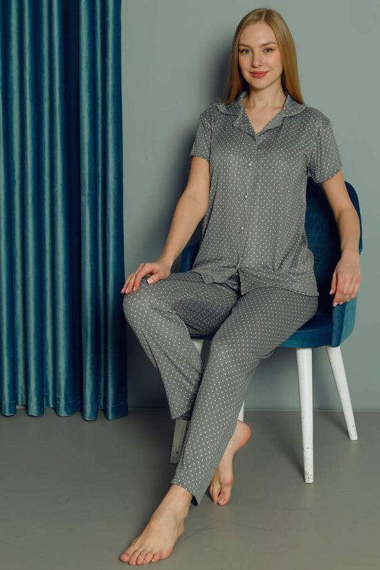 Damen-Pyjama-Set mit Polka-Dot-Muster und kurzen Ärmeln von Nefti