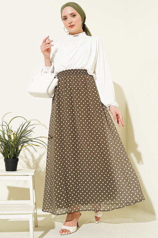 Chiffonrock mit Pünktchenmuster in Khaki