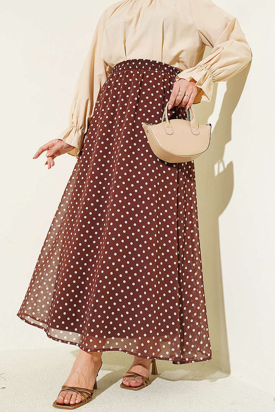 Jupe en chiffon à pois marron