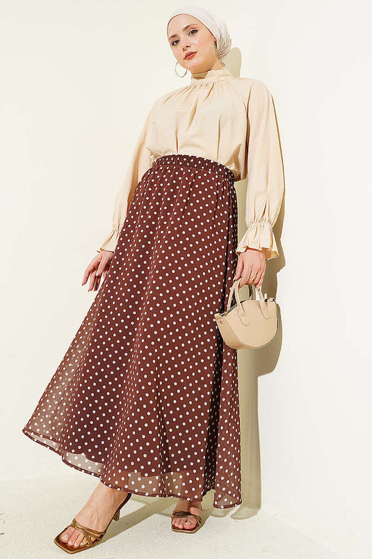 Jupe en chiffon à pois marron