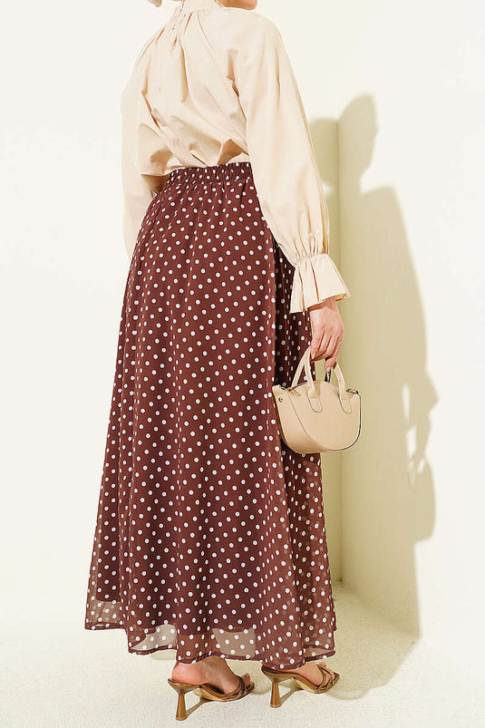 Jupe en chiffon à pois marron