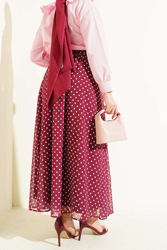 Jupe en chiffon à pois couleur prune