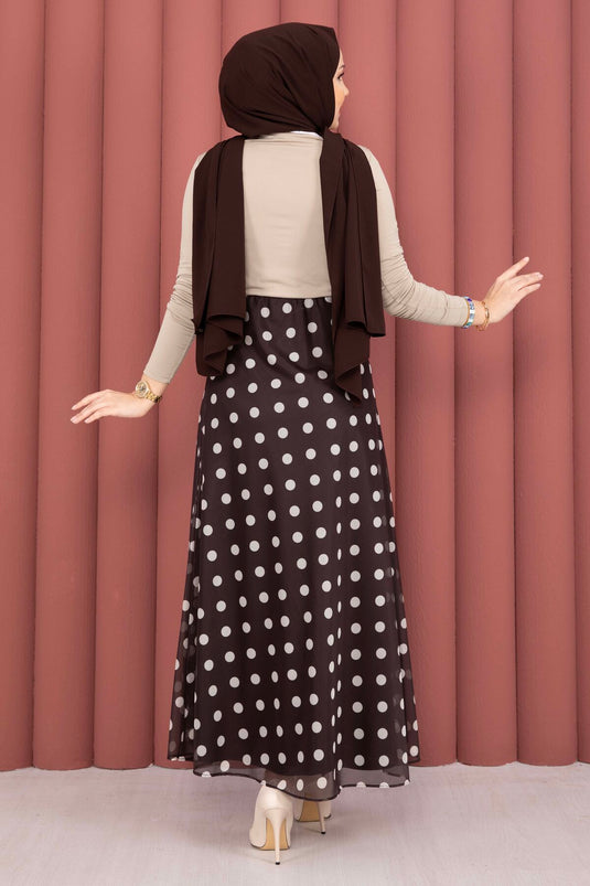 Chiffon Tule Rok met Stipdessin Bruin