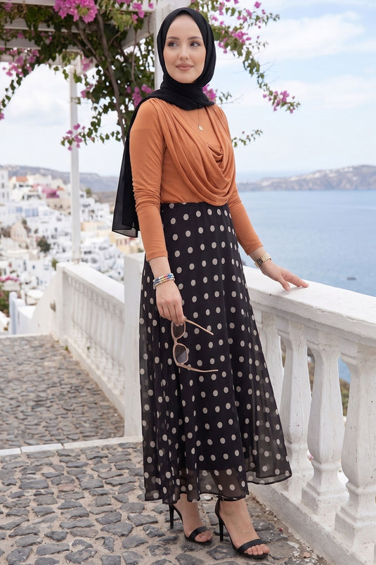 Jupe en tulle chiffon à pois noir