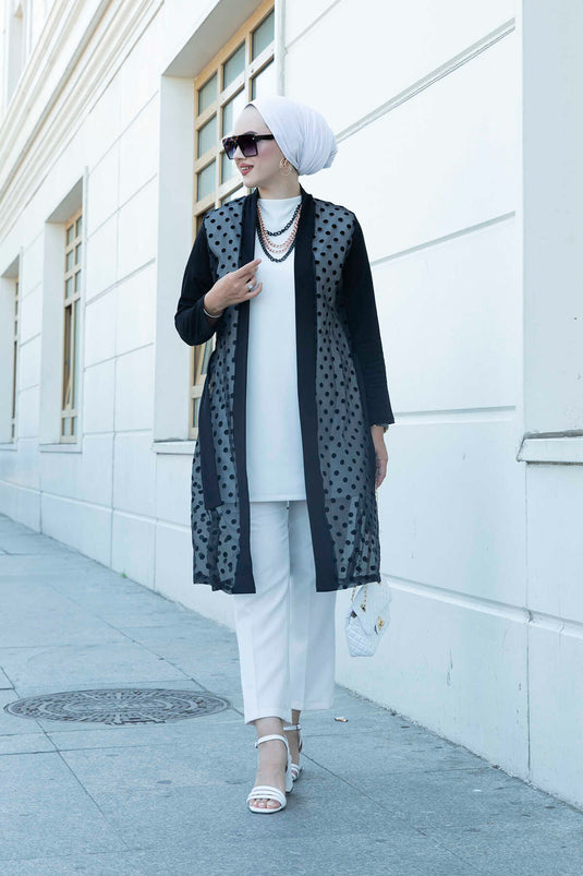 Detailed Tulle Abaya 350TH-8007 Black