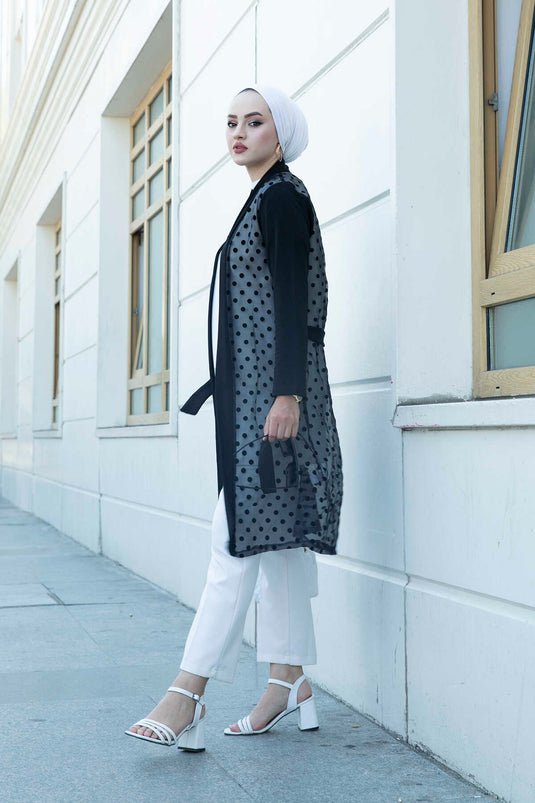 Detailed Tulle Abaya 350TH-8007 Black