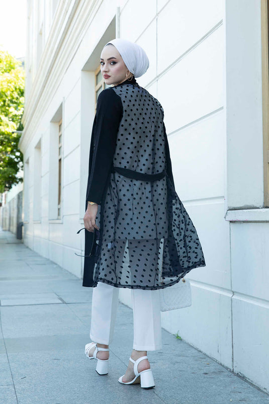 Detailed Tulle Abaya 350TH-8007 Black