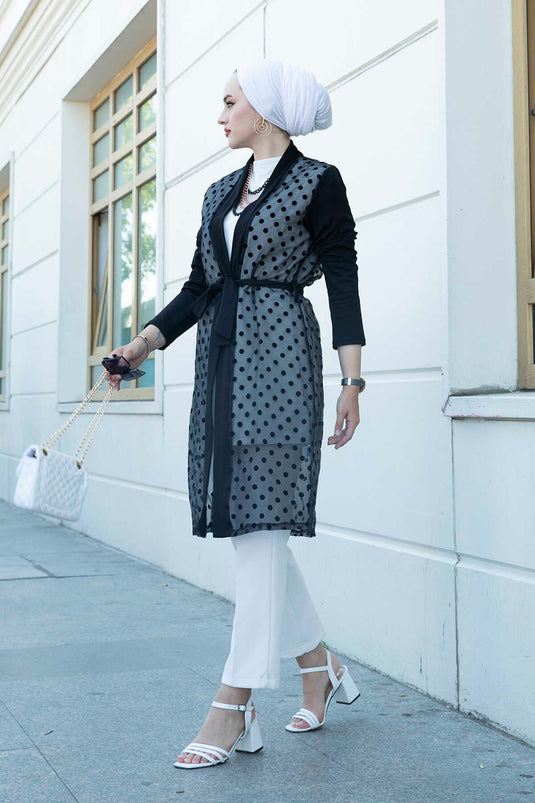 Detailed Tulle Abaya 350TH-8007 Black