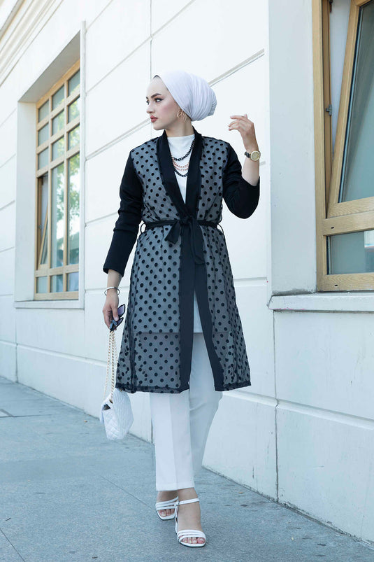 Detailed Tulle Abaya 350TH-8007 Black