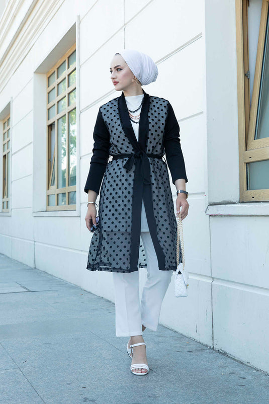 Detailed Tulle Abaya 350TH-8007 Black