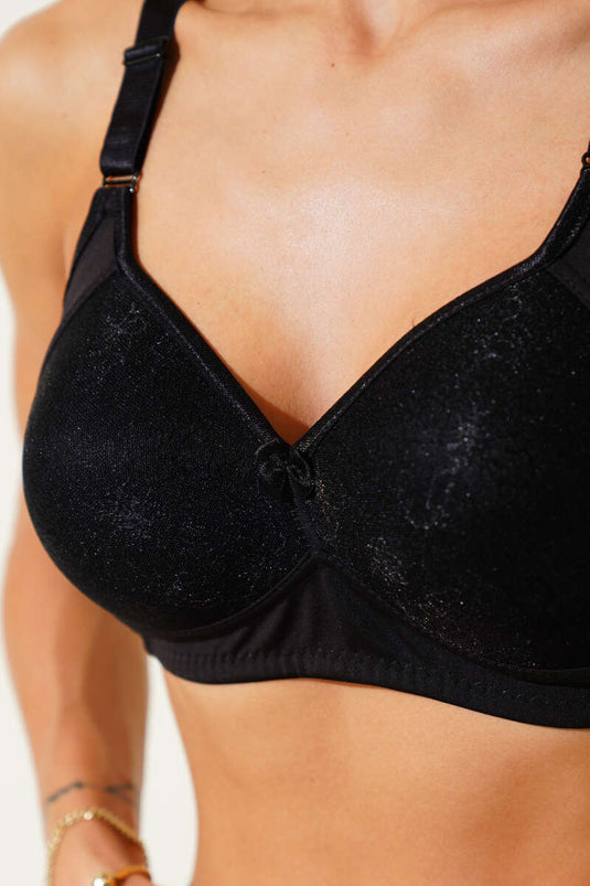 Puantiye Tüllü Desteksiz Sütyen Siyah