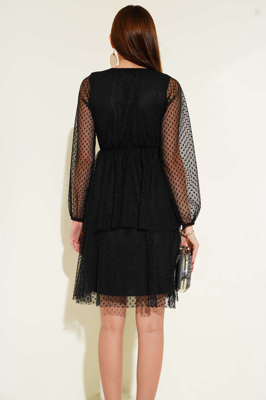 Polka Dot Tulle Mini Dress Black