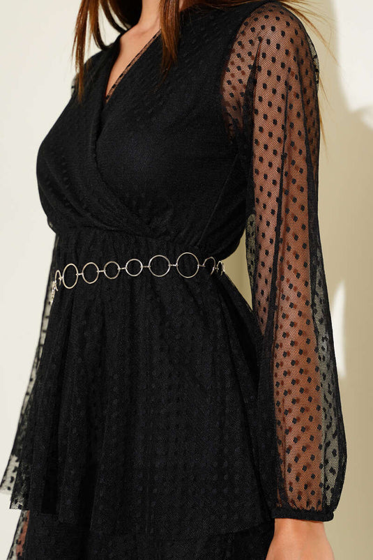 Polka Dot Tulle Mini Dress Black