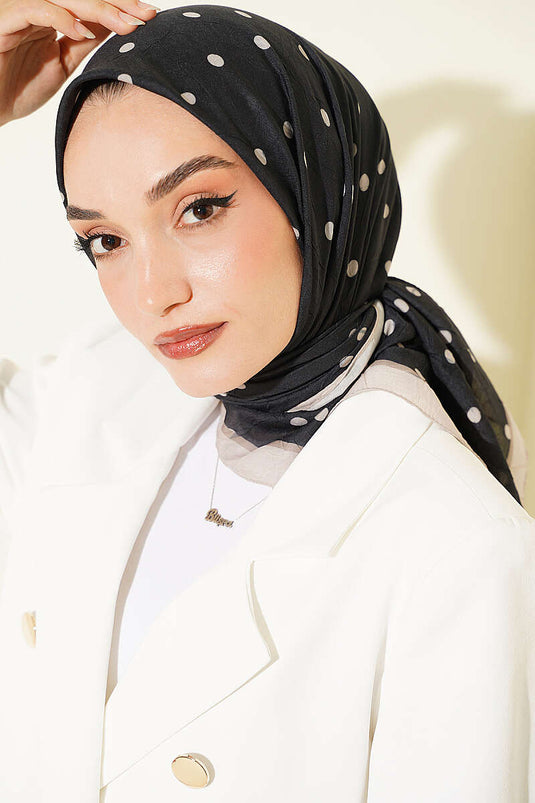 Écharpe En Bambou À Pois Noir Et Beige