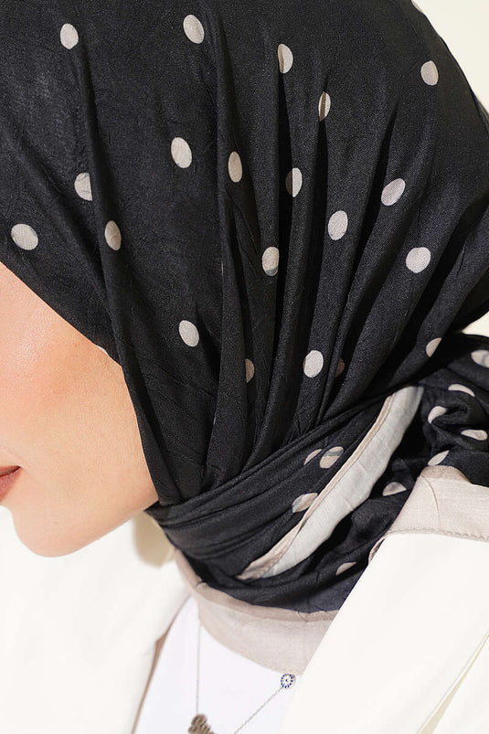 Écharpe En Bambou À Pois Noir Et Beige