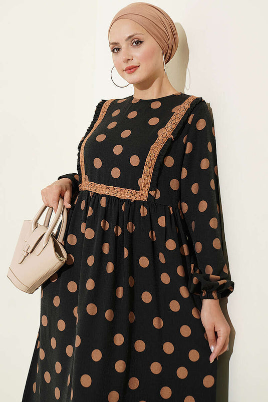 Punkte Rüschen Kleid Latte
