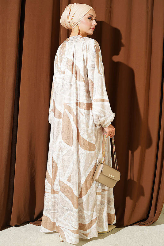 Robe En Satin Jacquard À Pois Beige