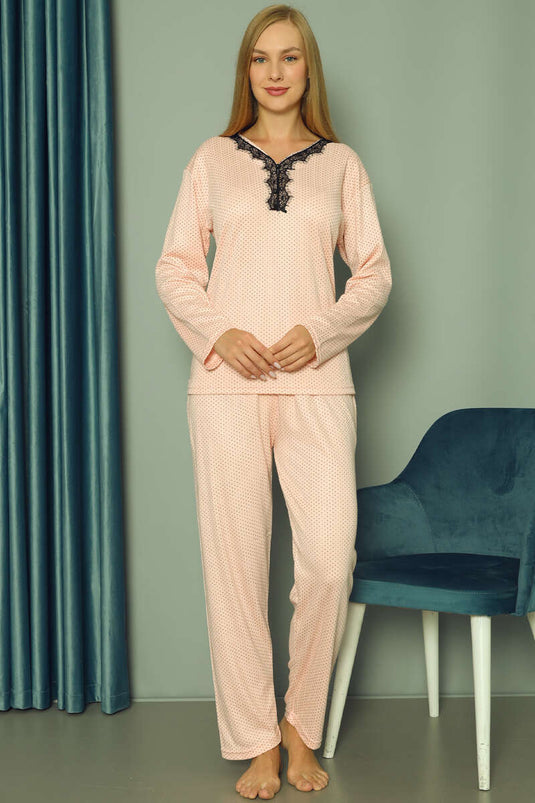 Polka Dot Women's Pajama Set Salmon