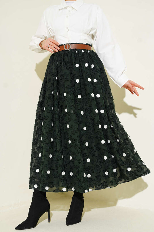 Puantiyeli Kemerli Etek Haki