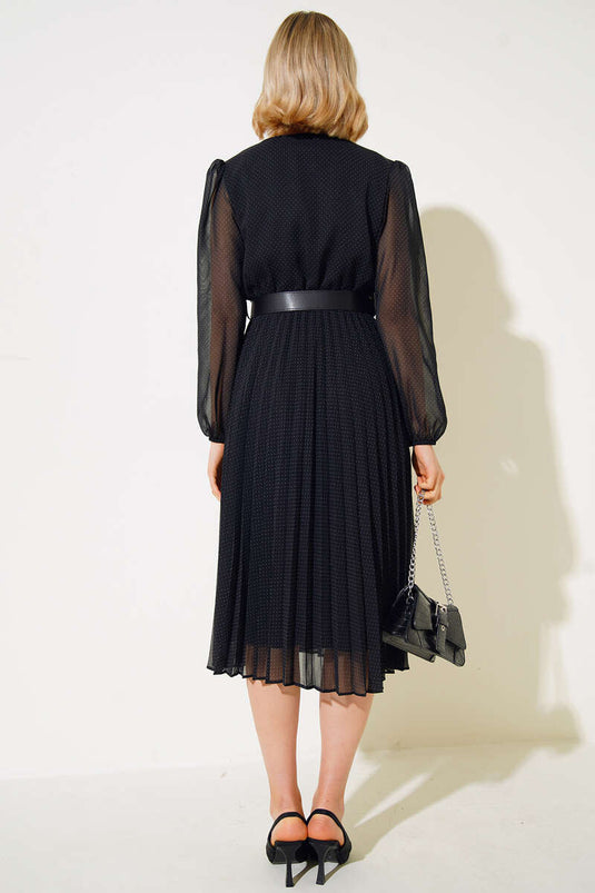 Polka Dot Chiffon Dress Black