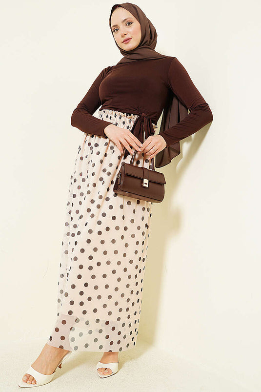 Jupe en chiffon à pois beige