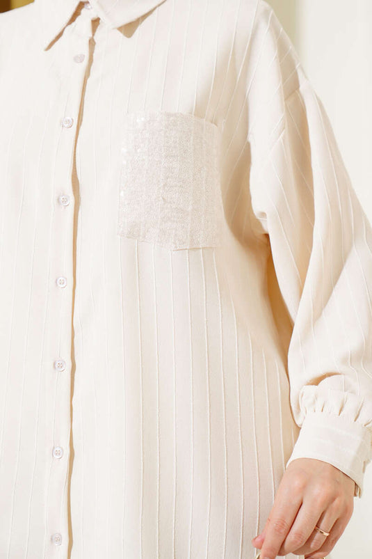 قميص مخطط مع جيب ترتر بيج