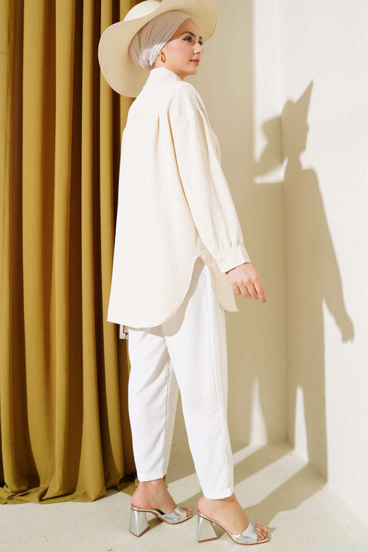 قميص مخطط مع جيب ترتر بيج