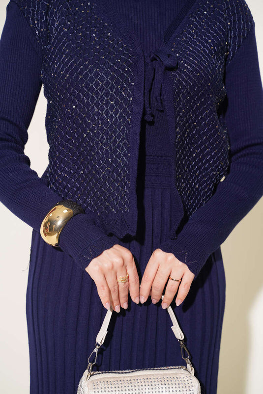 Abito In Maglia Blu Navy Con Dettaglio A Legatura