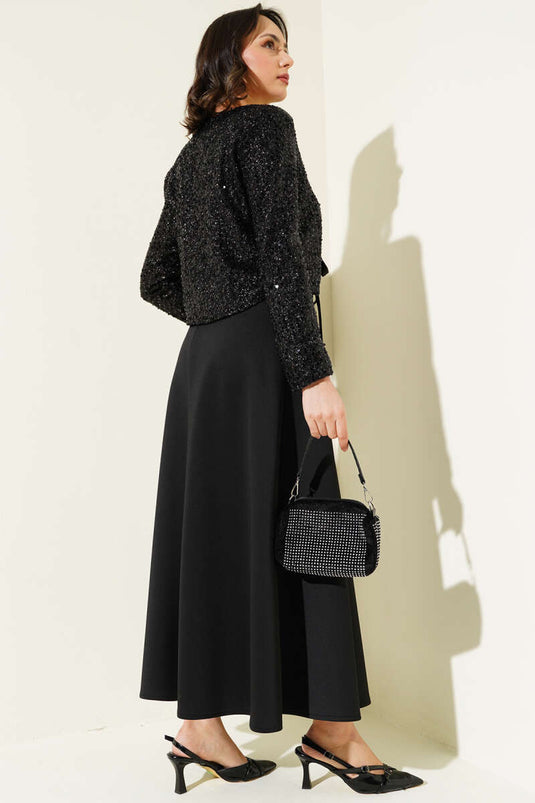Ensemble deux pièces veste à paillettes et jupe en néoprène noir