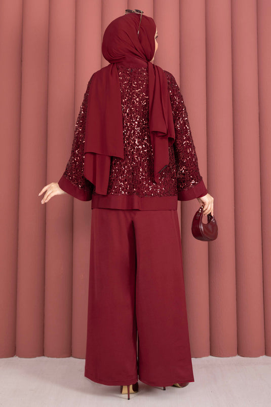 Burgundy Set of Three with Sequin and Openwork Details