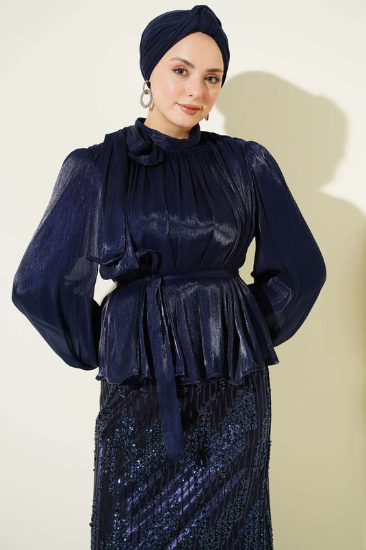 Navy Blue Evening Set with Sequin Skirt