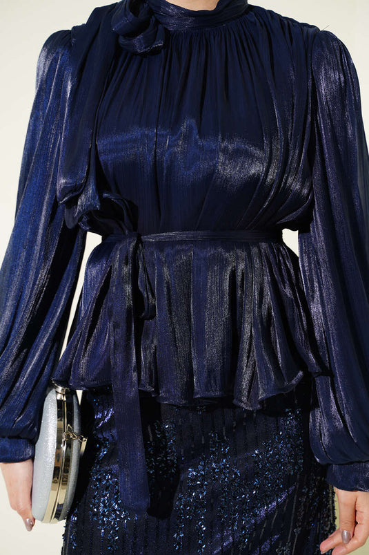 Navy Blue Evening Set with Sequin Skirt