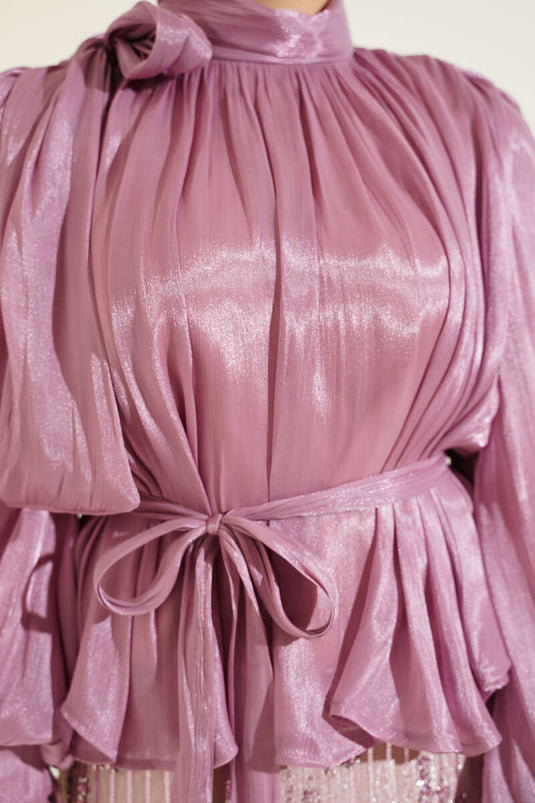 Two-Piece Evening Set with Sequin Skirt in Powder Pink