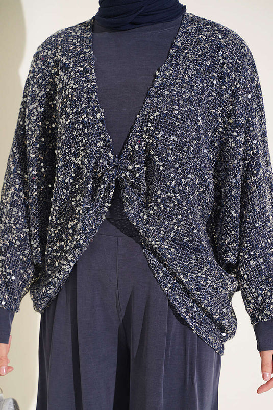 Completo Di Tre Pezzi Con Paillettes Blu Navy