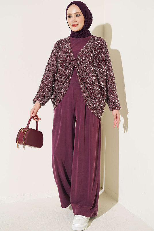 Lila Pailletten Dreierset