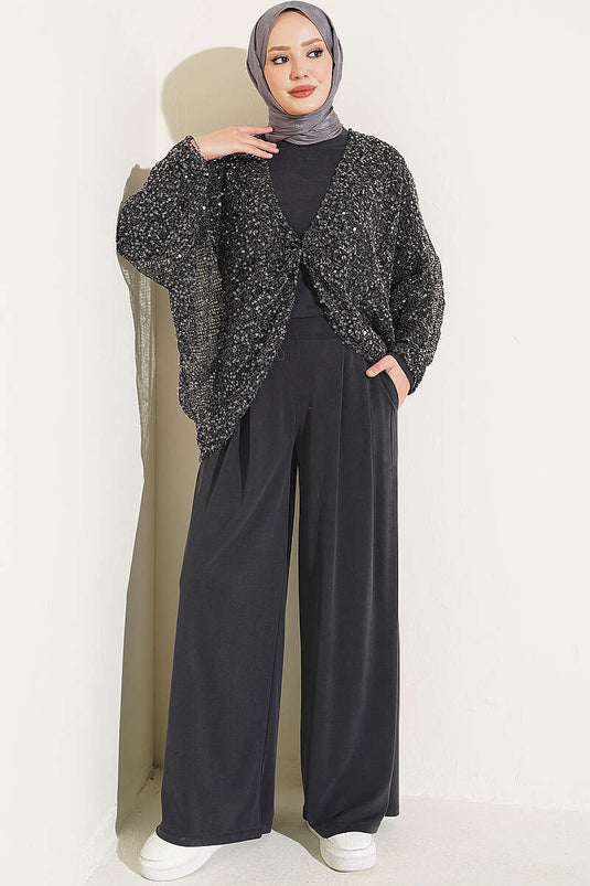 Dreiteiliges Set Mit Pailletten In Schwarz
