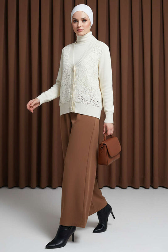 Sequined Lace Short Knit Cardigan Beige