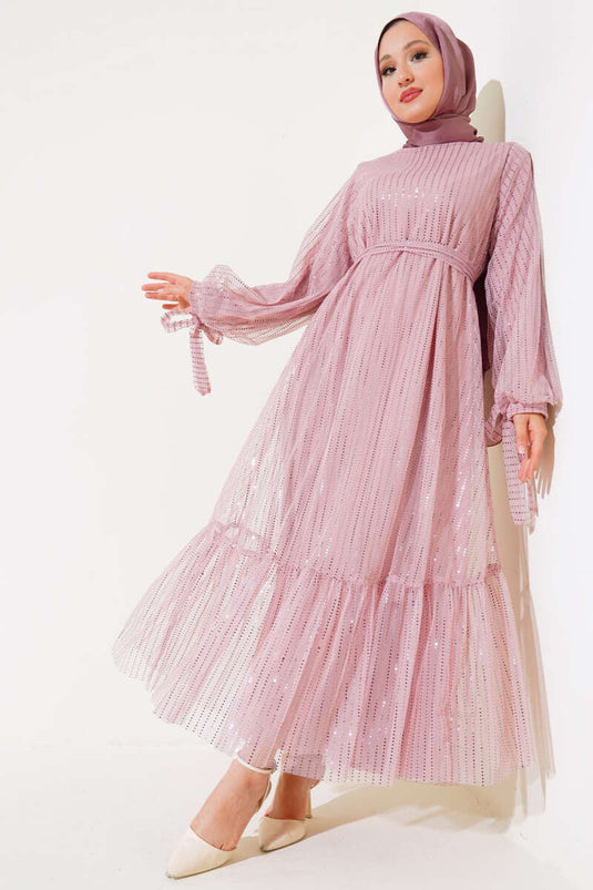 Ruffled Tulle Dress Powder