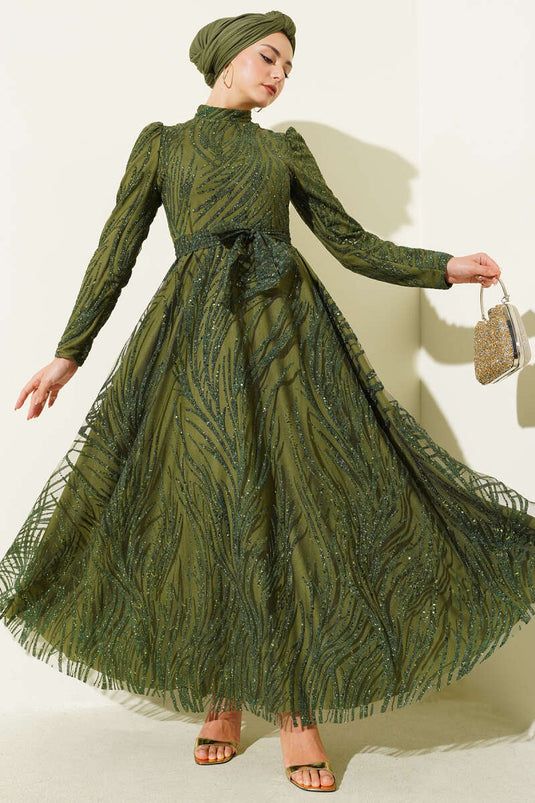 Sequined Glitter Evening Dress Khaki